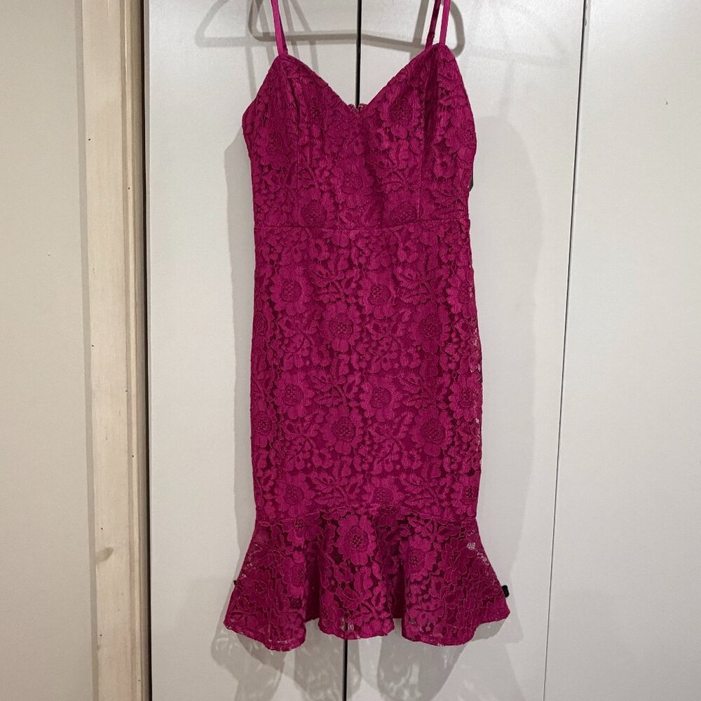 Raspberry lace overlay Guess dress